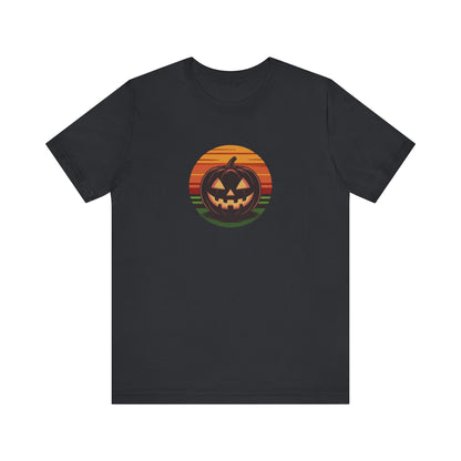 Retro Jack: Glowing Classic — Halloween Sunset Tee (Dark)