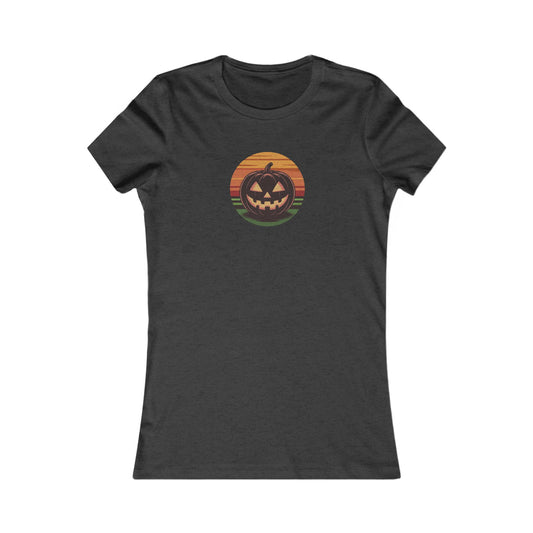 Retro Jack: Glowing Classic — Halloween Sunset Women's Tee (Dark)