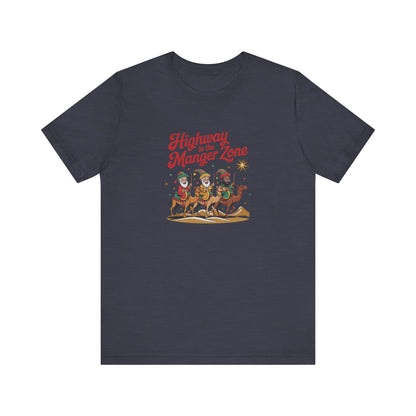 Highway to the Manger Zone — Top Gun-Inspired Christmas Retro Tee (Dark)