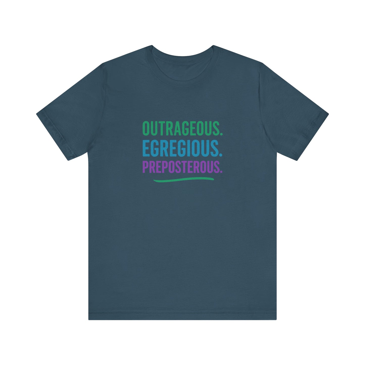 Outrageous Egregious Preposterous (Cool Gradient) — Seinfeld Retro Tee (Dark)