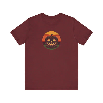 Retro Jack: Glowing Classic — Halloween Sunset Tee (Dark)