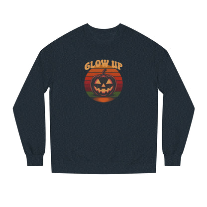 Halloween Glow Up Pumpkin — Retro Autumn Sunset Sweatshirt (Dark)