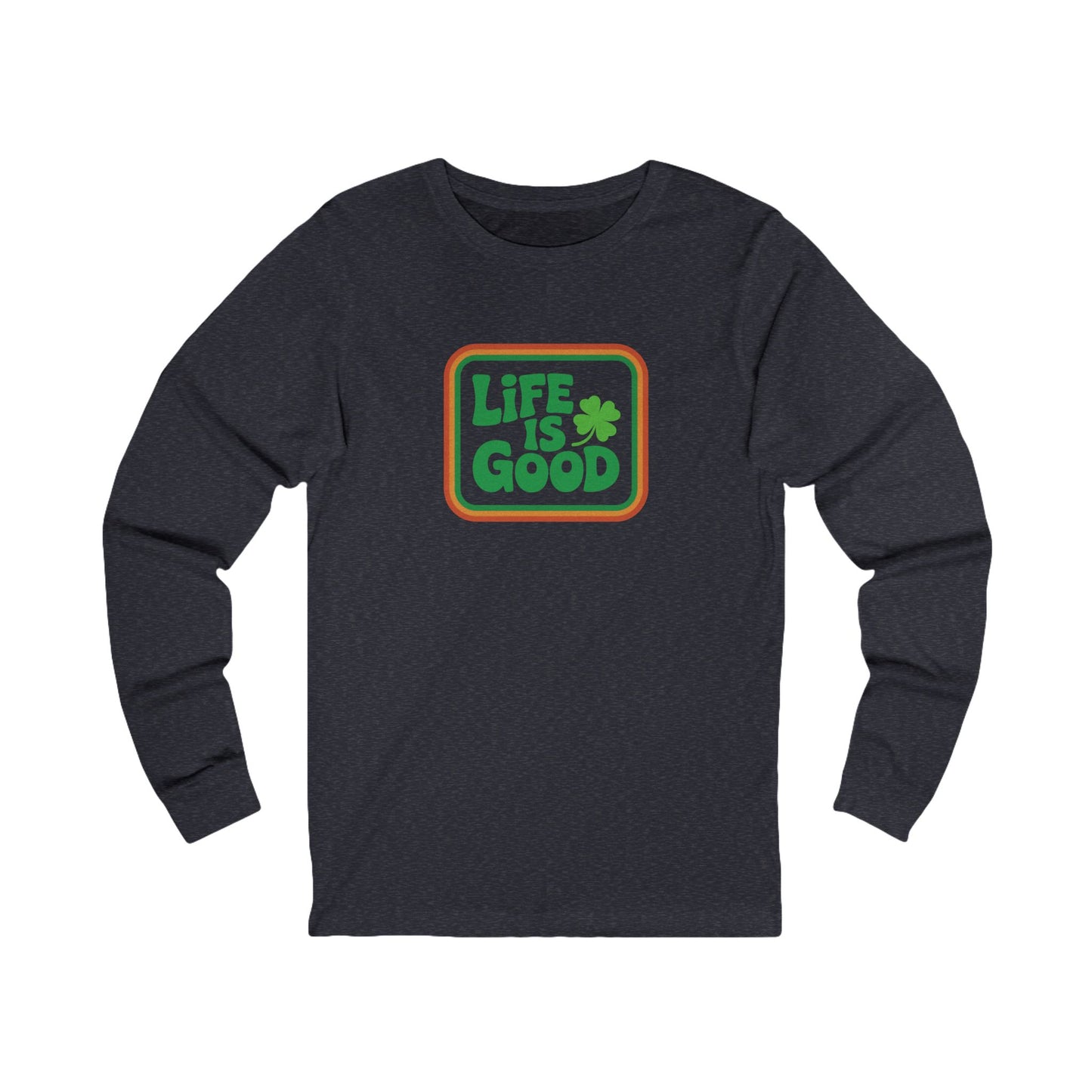 Life Is Good, Shamrock Style — St. Patrick’s Retro Long Sleeve (Dark)