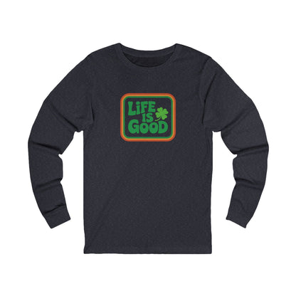Life Is Good, Shamrock Style — St. Patrick’s Retro Long Sleeve (Dark)