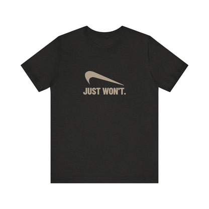 Just Won’t Athletic Parody — Retro Workout Tee (Dark)