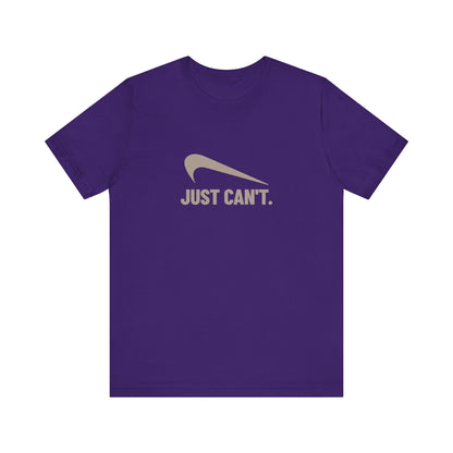 Just Can’t Athletic Parody — Retro Workout Tee (Dark)