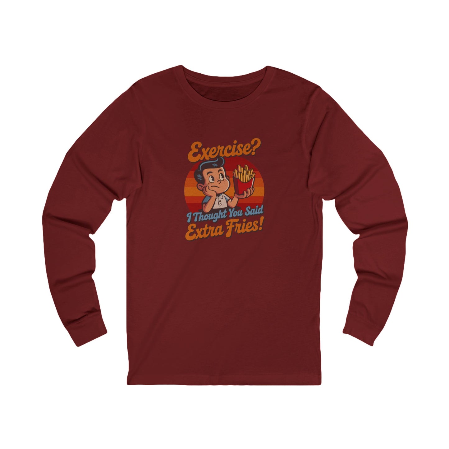 Exercise? I Thought You Said Extra Fries! — Retro Long Sleeve (Dark)