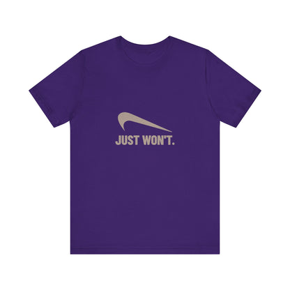 Just Won’t Athletic Parody — Retro Workout Tee (Dark)