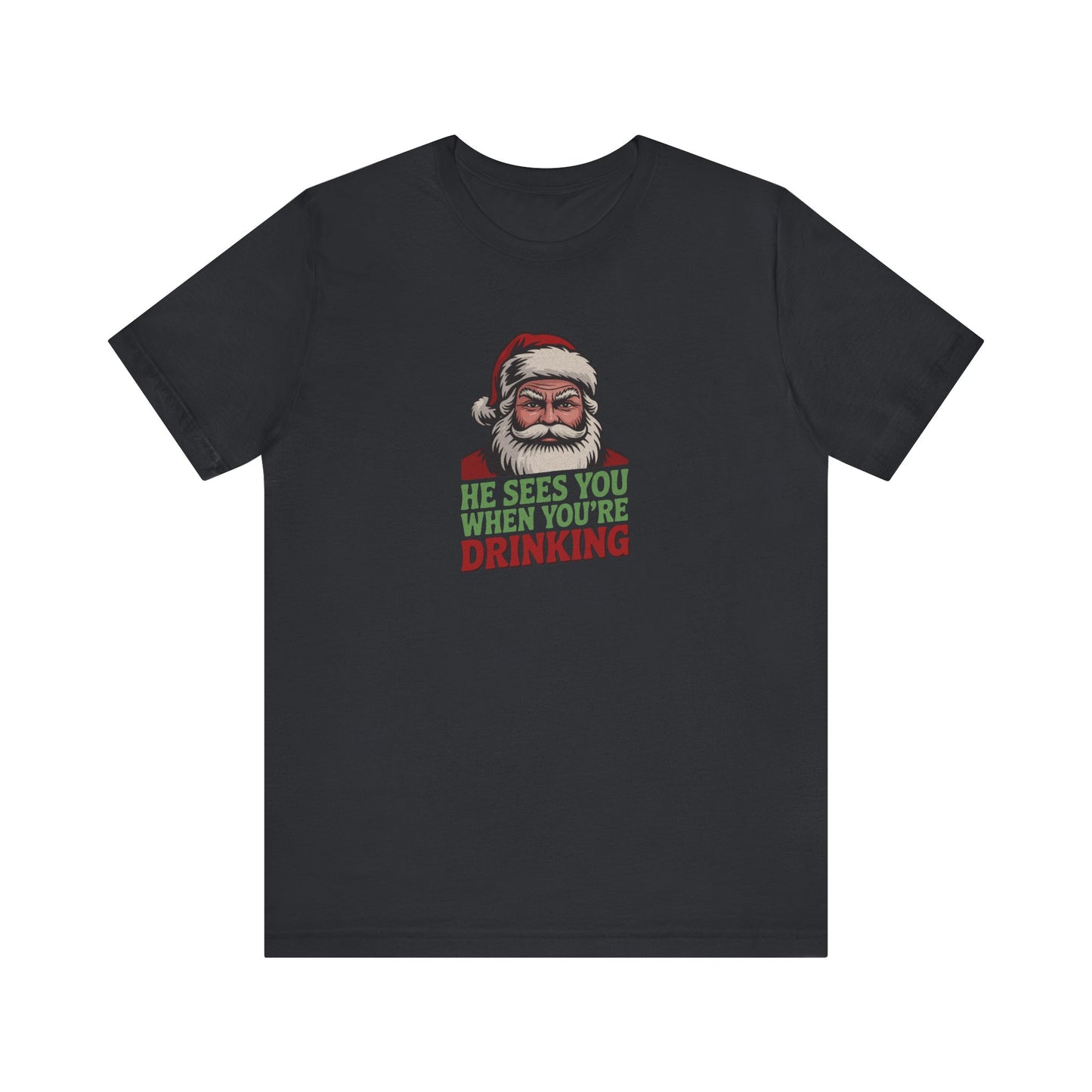 He Sees You When You're Drinking — Judgmental Santa Retro Tee (Dark)