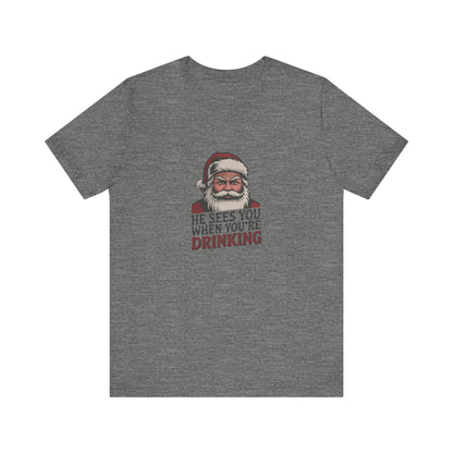 He Sees You When You're Drinking — Judgmental Santa Retro Tee (Light)