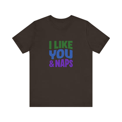 I Like You & Naps (Cool Gradient) — Retro Loungewear Tee (Dark)