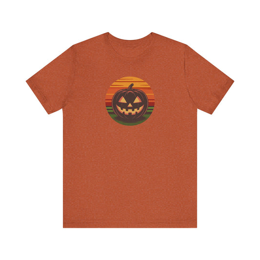 Retro Jack: Glowing Classic — Halloween Sunset Tee (Light)