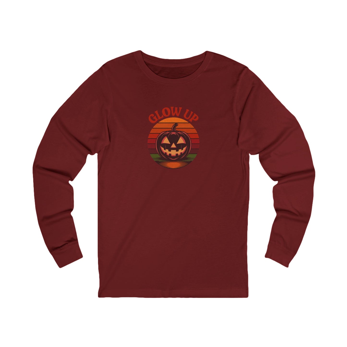 Halloween Glow Up Pumpkin — Retro Autumn Sunset Long Sleeve (Dark)