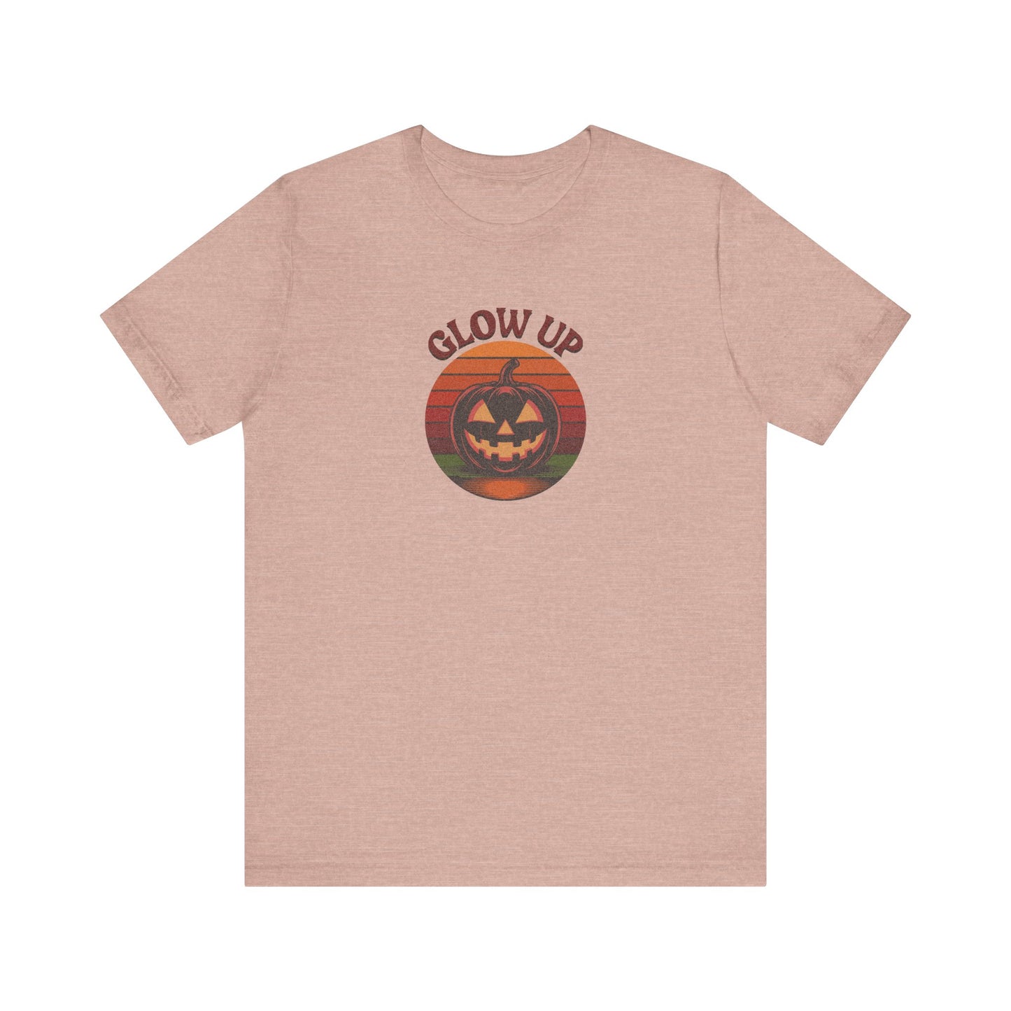Halloween Glow Up Pumpkin — Retro Autumn Sunset Tee (Light)