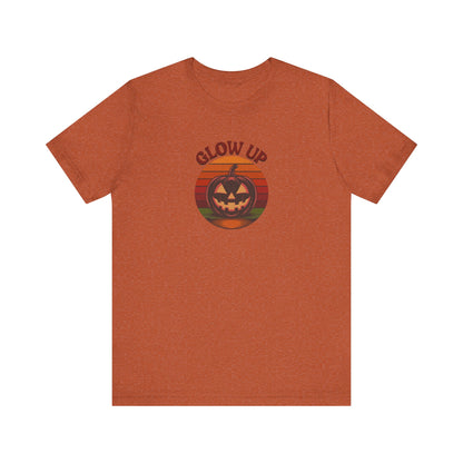 Halloween Glow Up Pumpkin — Retro Autumn Sunset Tee (Light)