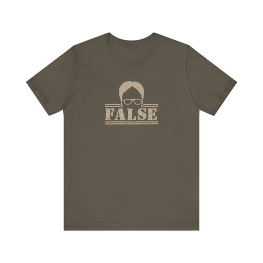 Dwight Schrute FALSE —  The Office-Inspired Retro Tee (Dark)