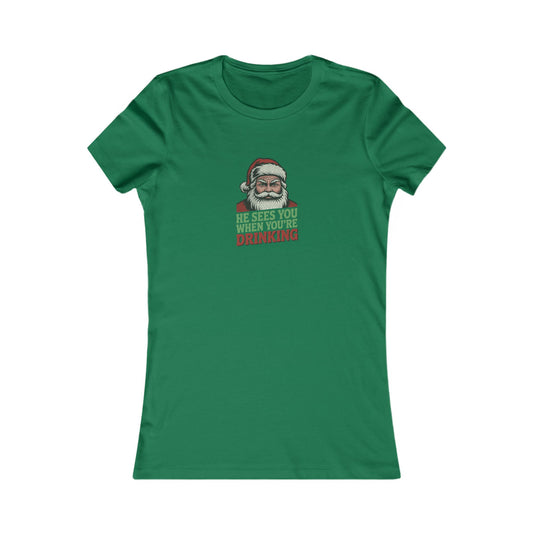 He Sees You When You're Drinking — Judgmental Santa Women's Tee (Dark)