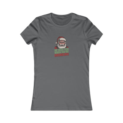 He Sees You When You're Drinking — Judgmental Santa Women's Tee (Dark)