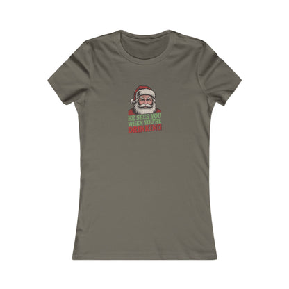 He Sees You When You're Drinking — Judgmental Santa Women's Tee (Dark)