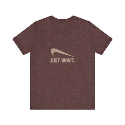 Just Won’t Athletic Parody — Retro Workout Tee (Dark)