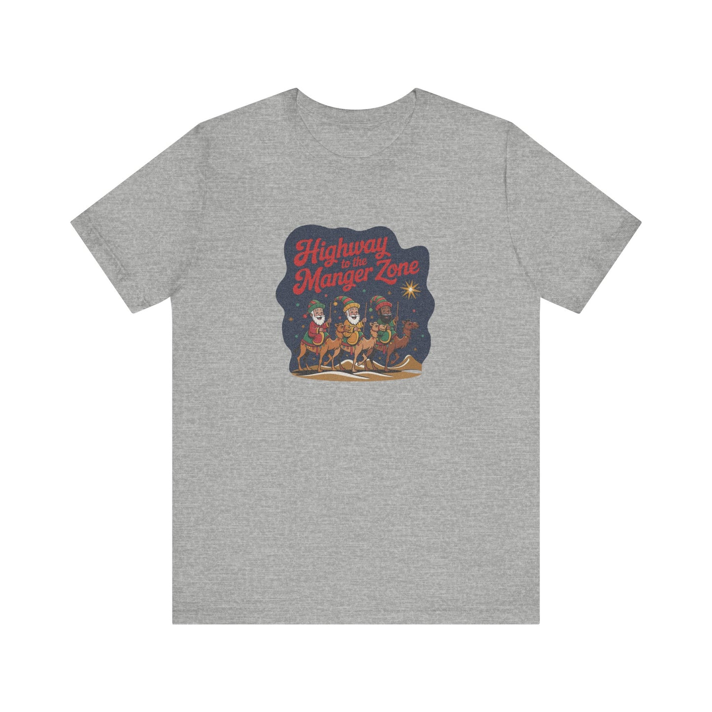 Highway to the Manger Zone — Top Gun-Inspired Christmas Retro Tee (Light)
