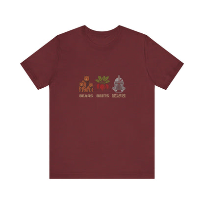 Bears, Beets, Battlestar (Captions) — Retro Tee (Dark)