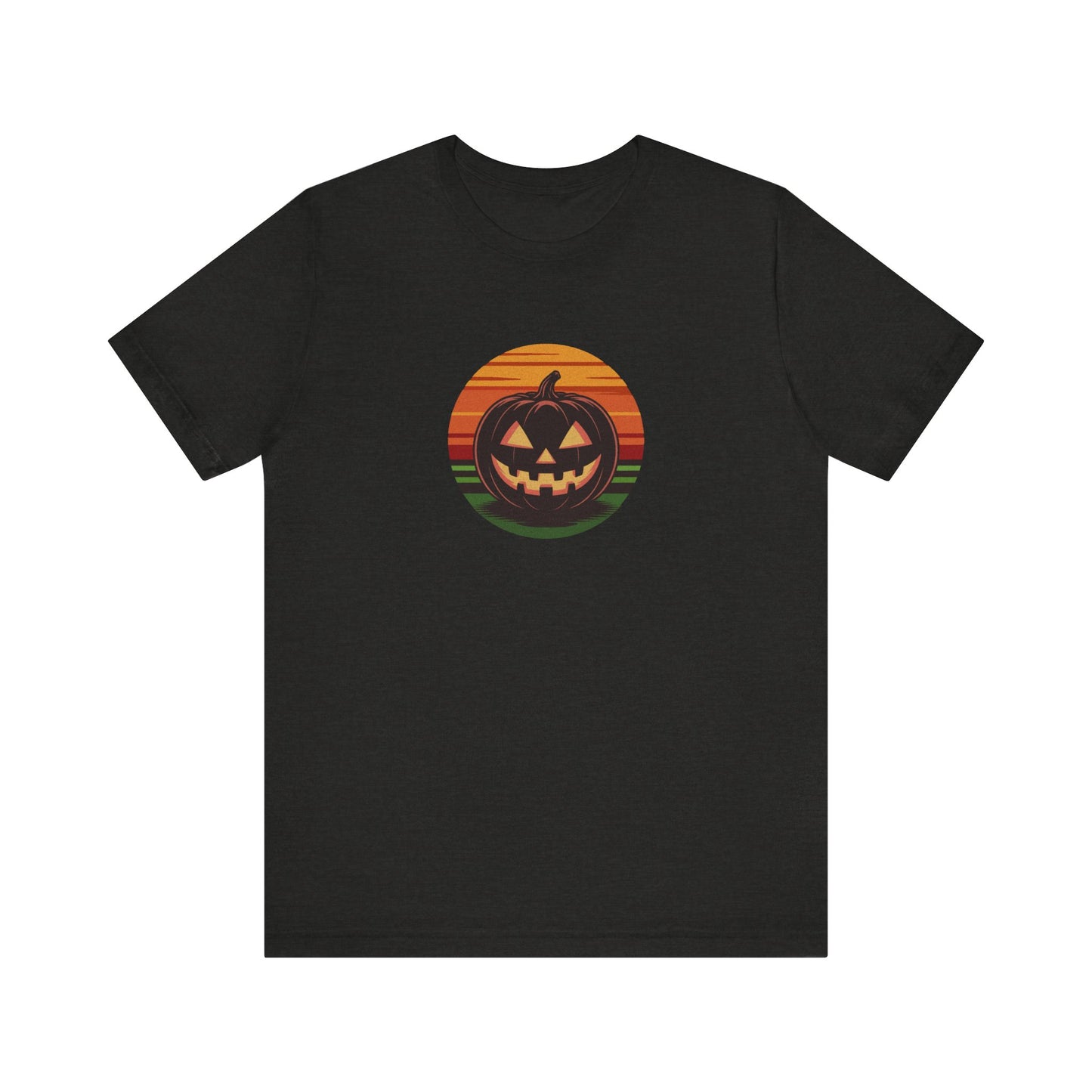 Retro Jack: Glowing Classic — Halloween Sunset Tee (Dark)
