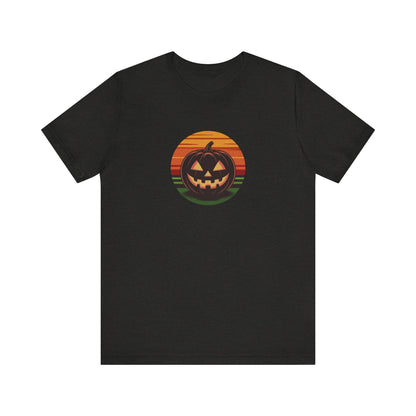 Retro Jack: Glowing Classic — Halloween Sunset Tee (Dark)