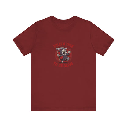 What a Time to Be Alive (Cute) — Lil Reaper Retro Tee (Dark)