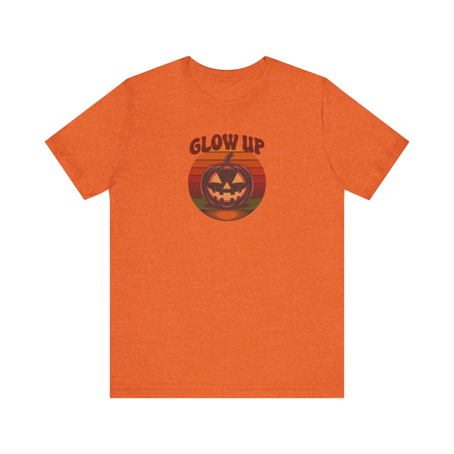 Halloween Glow Up Pumpkin — Retro Autumn Sunset Tee (Light)