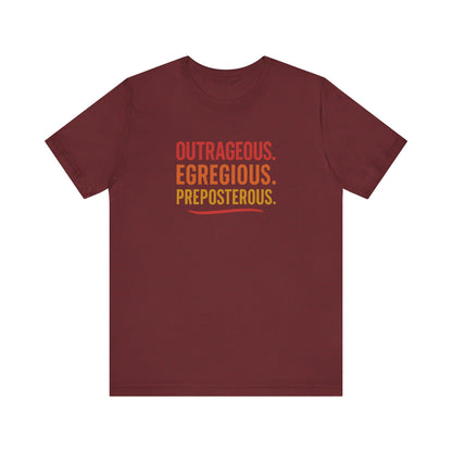 Outrageous Egregious Preposterous (Warm Gradient) — Seinfeld Retro Tee (Dark)