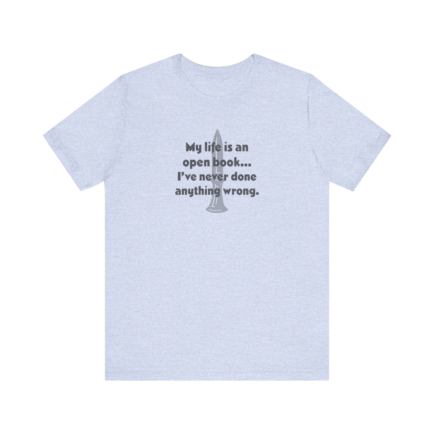 My Life Is an Open Book, I've Never Done Anything Wrong — Clue Retro Tee (Light)