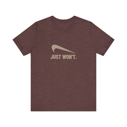 Just Won’t Athletic Parody — Retro Workout Tee (Dark)