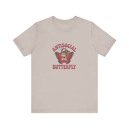 Antisocial Butterfly (Female) — Retro Workout Tee (Light)