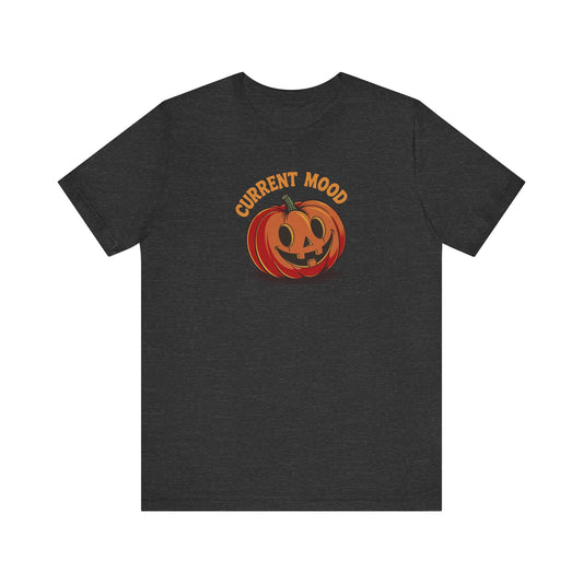 Current Mood (Cute Pumpkin) — Retro Halloween Tee (Dark)