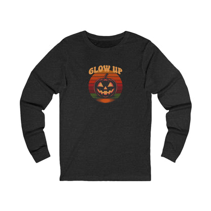 Halloween Glow Up Pumpkin — Retro Autumn Sunset Long Sleeve (Dark)