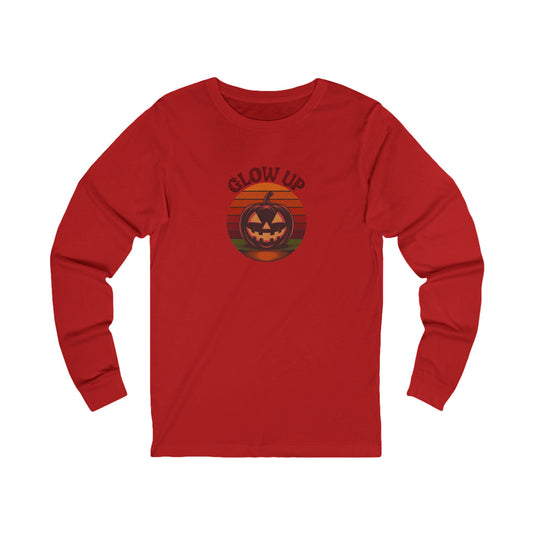 Halloween Glow Up Pumpkin — Retro Autumn Sunset Long Sleeve (Light)