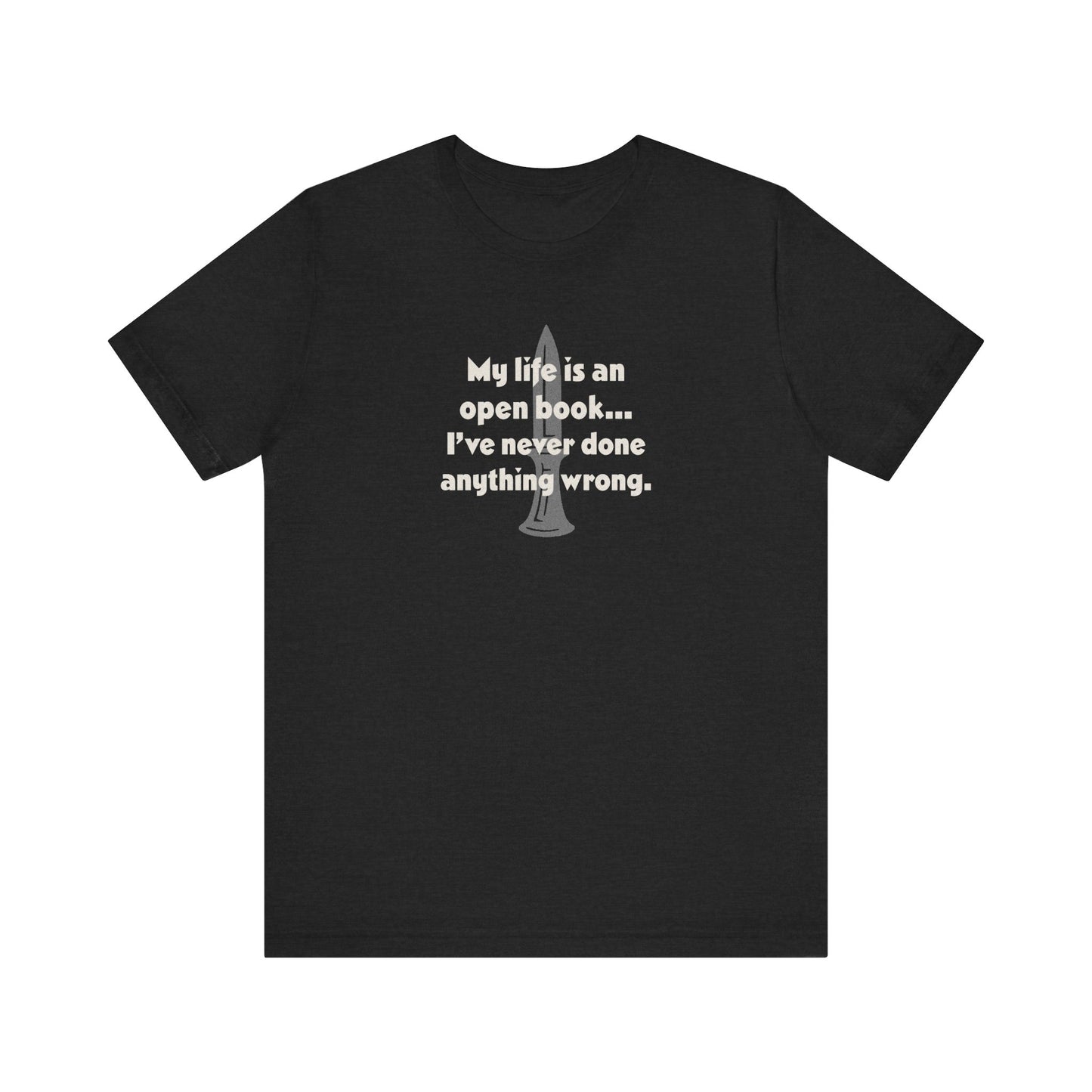 My Life Is an Open Book, I've Never Done Anything Wrong — Clue Retro Tee (Dark)