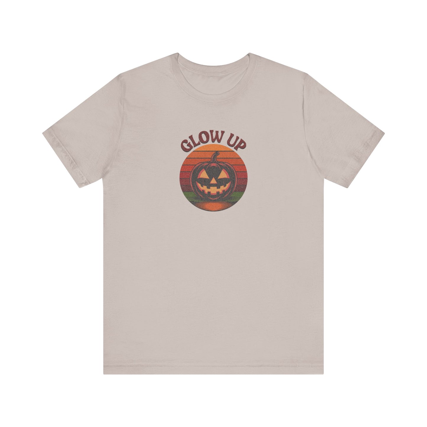 Halloween Glow Up Pumpkin — Retro Autumn Sunset Tee (Light)