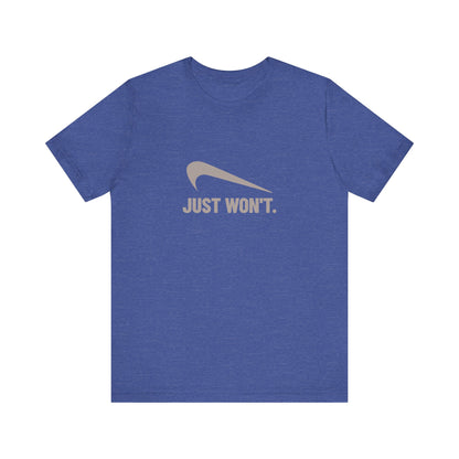Just Won’t Athletic Parody — Retro Workout Tee (Dark)