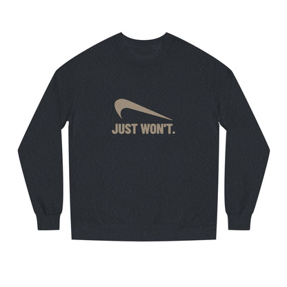Just Won’t Athletic Parody — Retro Workout Sweatshirt (Dark)