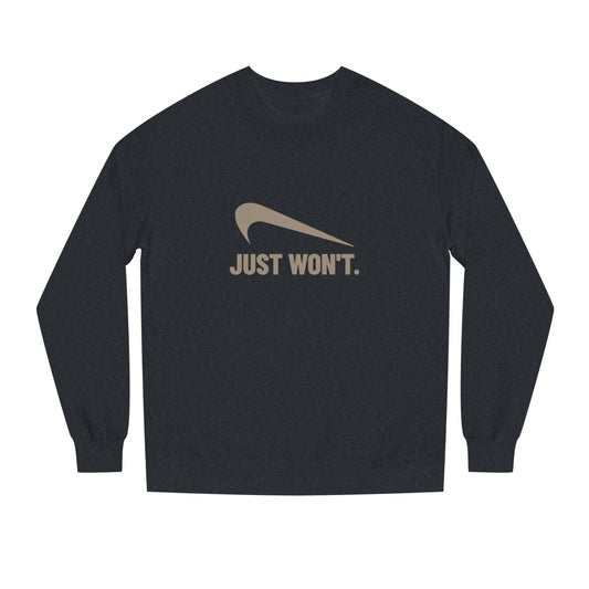 Just Won’t Athletic Parody — Retro Workout Sweatshirt (Dark)