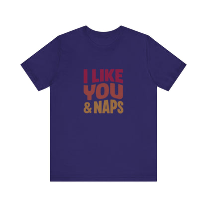 I Like You & Naps (Warm Gradient) — Retro Loungewear Tee (Dark)