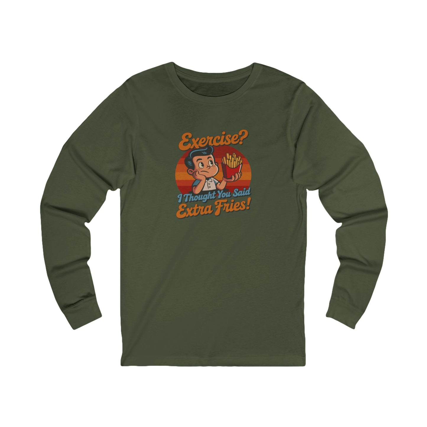 Exercise? I Thought You Said Extra Fries! — Retro Long Sleeve (Dark)