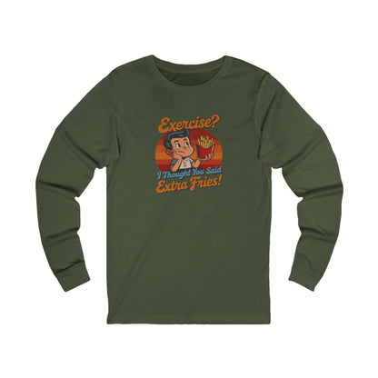 Exercise? I Thought You Said Extra Fries! — Retro Long Sleeve (Dark)