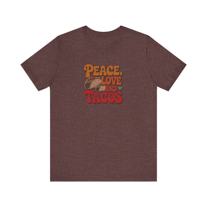 Peace, Love, and Tacos — Retro Foodie Tee (Dark)