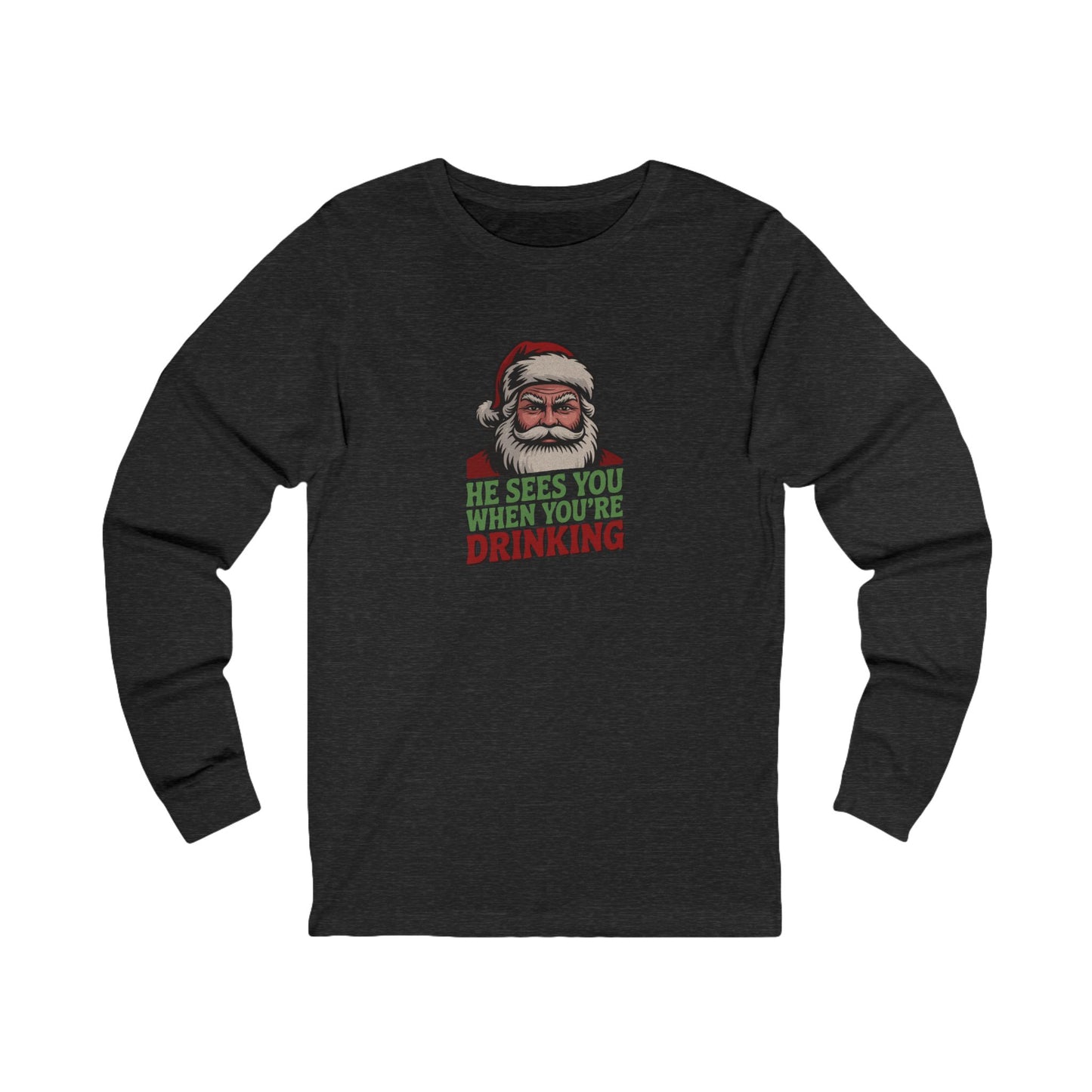 He Sees You When You're Drinking — Judgmental Santa Retro Long Sleeve (Dark)