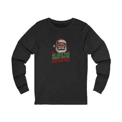 He Sees You When You're Drinking — Judgmental Santa Retro Long Sleeve (Dark)