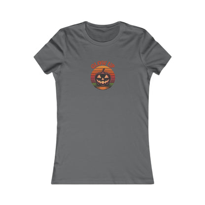 Halloween Glow Up Pumpkin — Retro Autumn Sunset Women's Tee (Dark)