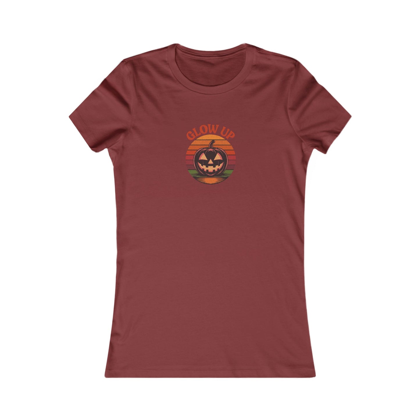 Halloween Glow Up Pumpkin — Retro Autumn Sunset Women's Tee (Dark)